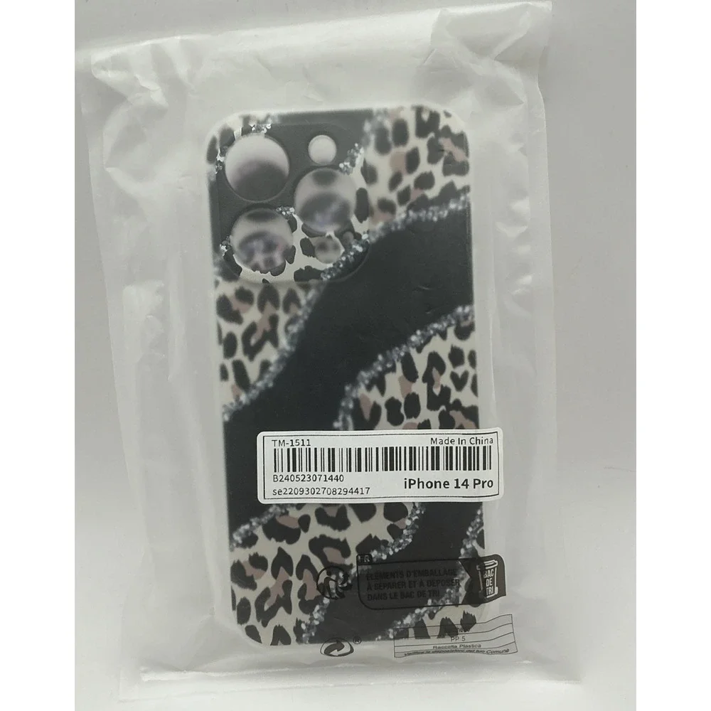 New Luxury Leopard Print Case for iPhone 14 Plus Cover Glitter Bling Waves NIB